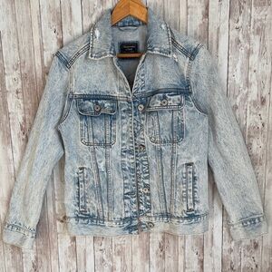 Abercrombie & Fitch 90's Oversized Denim Jacket sz XS Acid Wash Blue Distressed